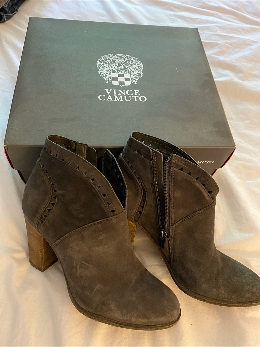 Vince Camuto Dark Brown Suede Cutout Ankle Booties